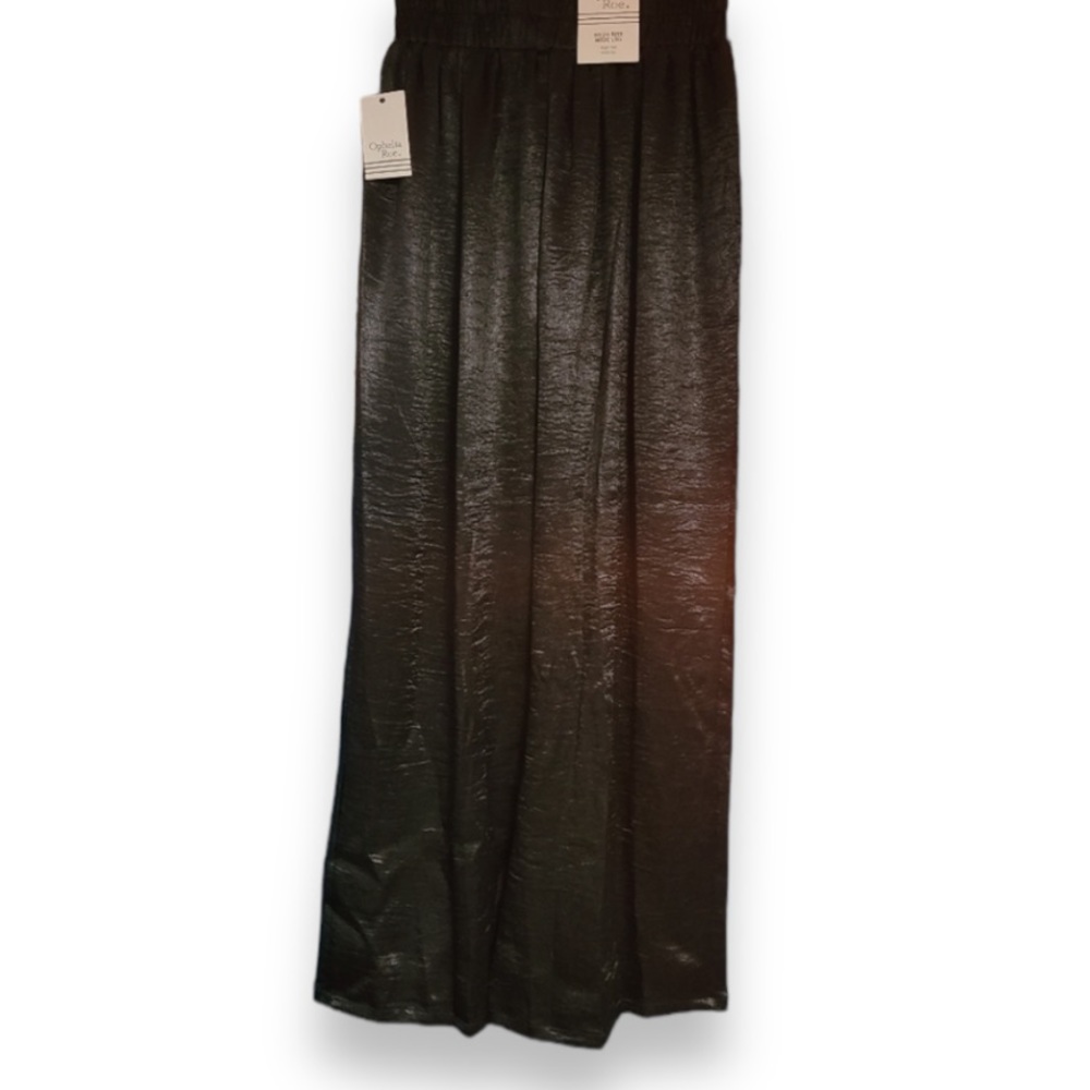 NWT! OPHELIA ROE Black Satin High Rise Wide Leg Palazzo Pants Medium